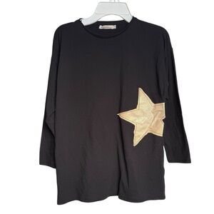 4/$25 Kidichic Black 3/4 Sleeve T-Shirt with Gold Star Motif Teen Girls Size 20